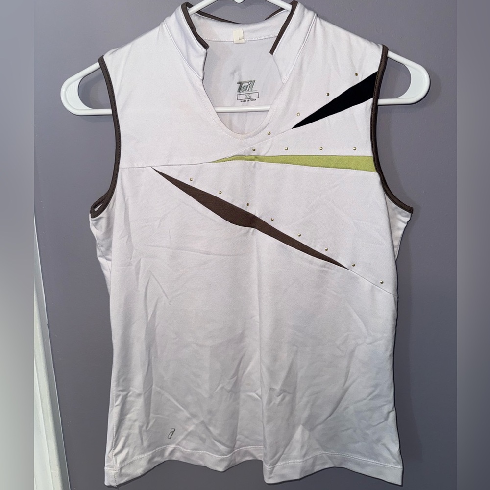 Women’s Sleeveless Athletic Shirt - White with Black and Green Accents